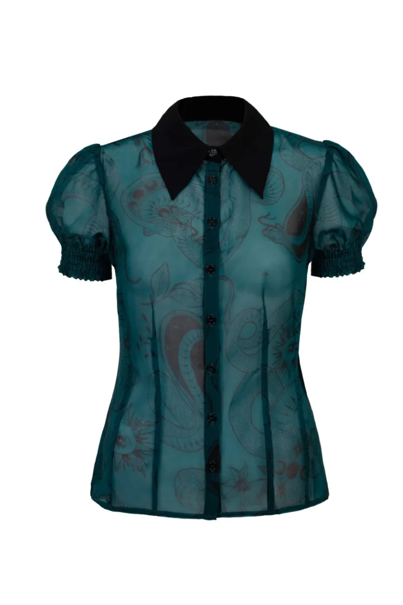 Hell Bunny Tops|Blouses>Venom Blouse DarkGreen