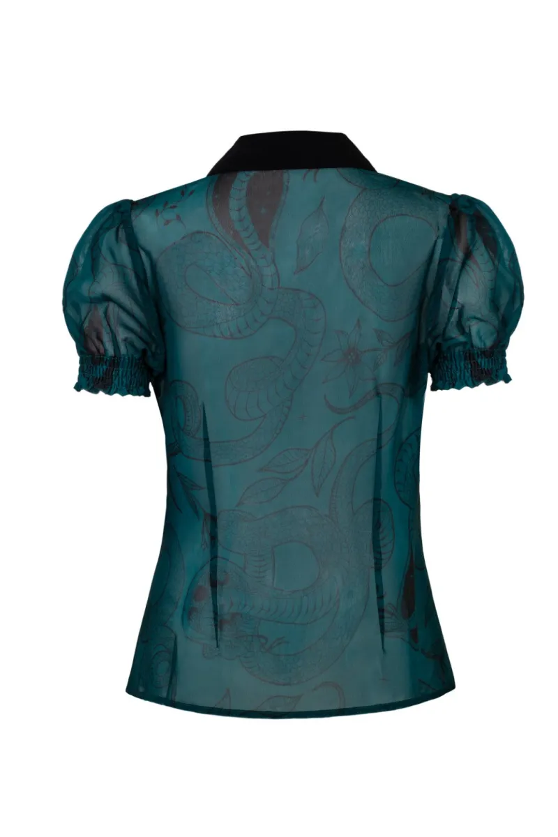 Hell Bunny Tops|Blouses>Venom Blouse DarkGreen