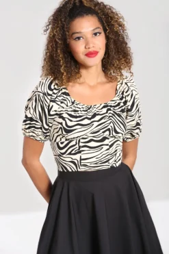 Hell Bunny Tops|Tops>Zebra Crop Top Ivory