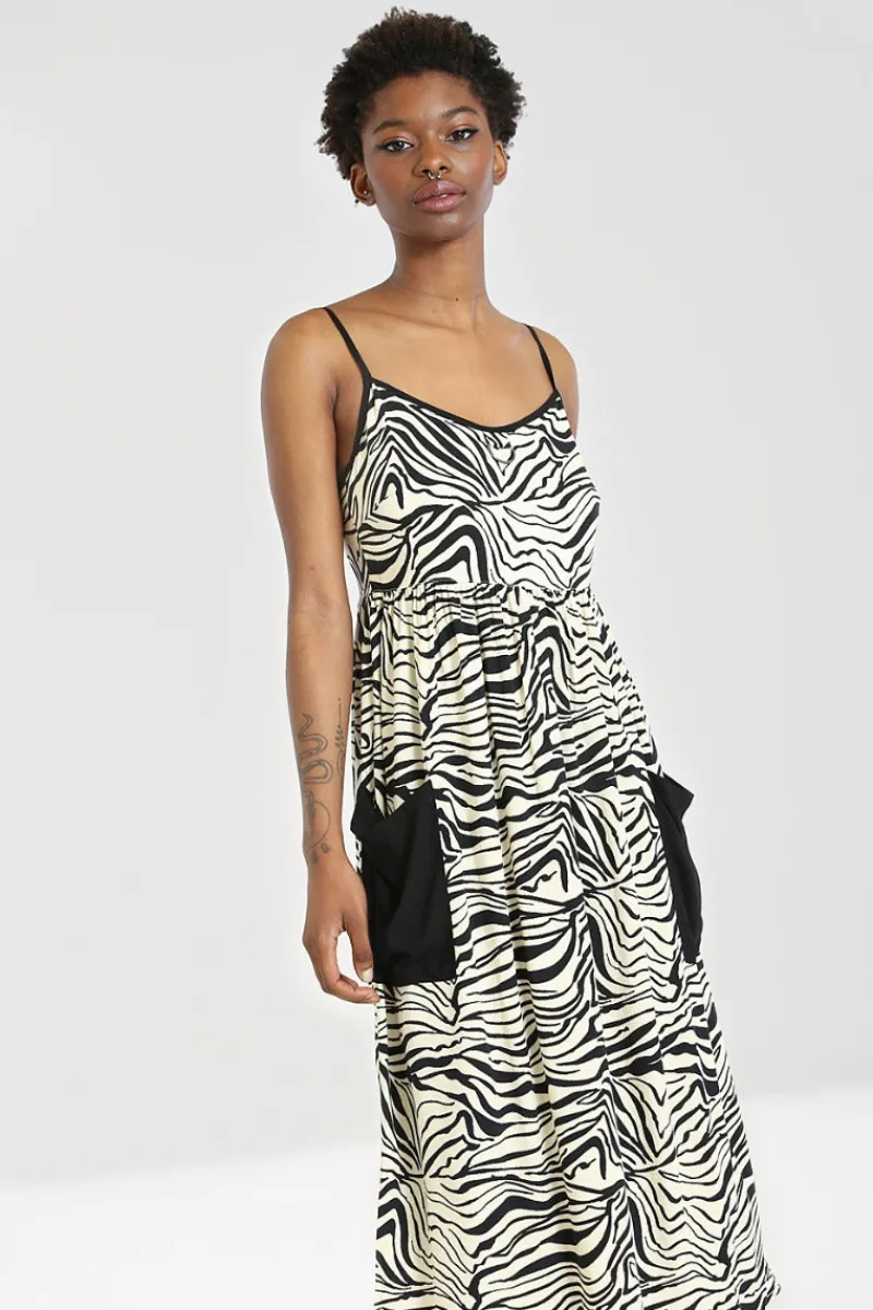 Hell Bunny Dresses>Zebra Maxi Dress Ivory